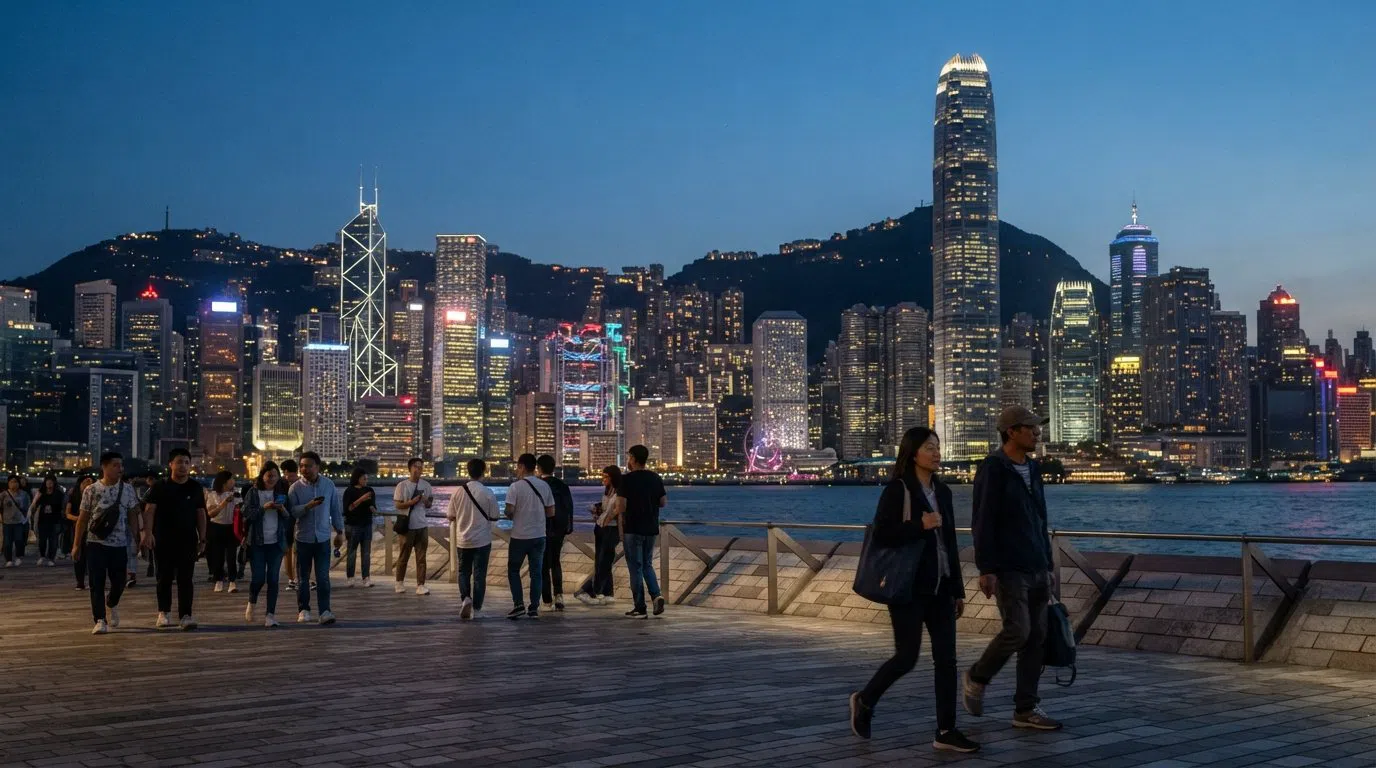 Central, Hong Kong: glastårn, bratte gater og byen for fullt volumer